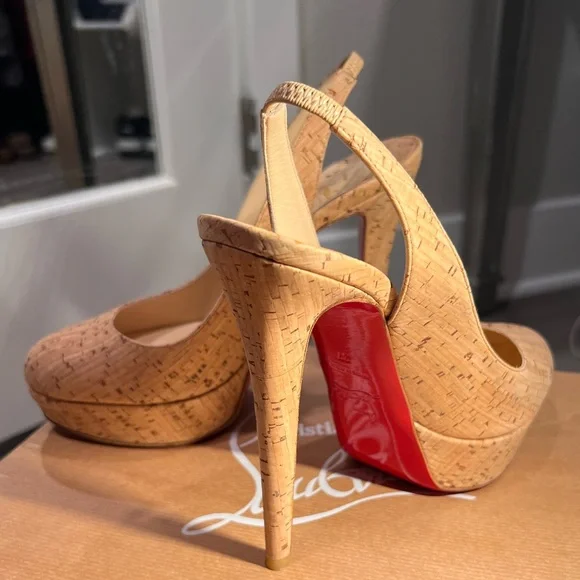 100 Authentic Christian Louboutin Cork Slingback sz 37 - Picture 3 of 7